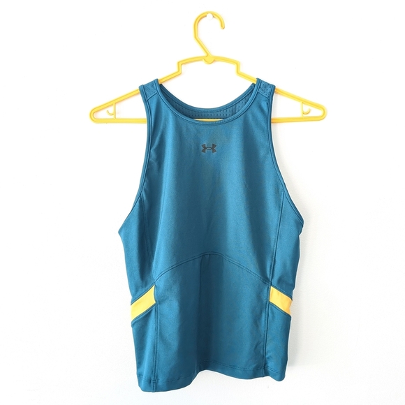 Under Armour Women's Teal and Yellow Mesh Tank Top ~ Size XS - Picture 2 of 10